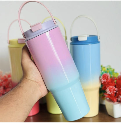 Gradient insulated travel tumbler, 900ml, double wall, stainless steel, Hot & cold drinks. with handle & lid by Kattymao