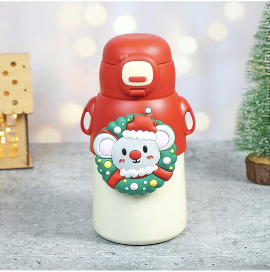 KATTY MAO My First Best Friend Christmas Water Bottle for Kids, Mouse Design, Red and White, 7.5 inch Height, 9 cm Width