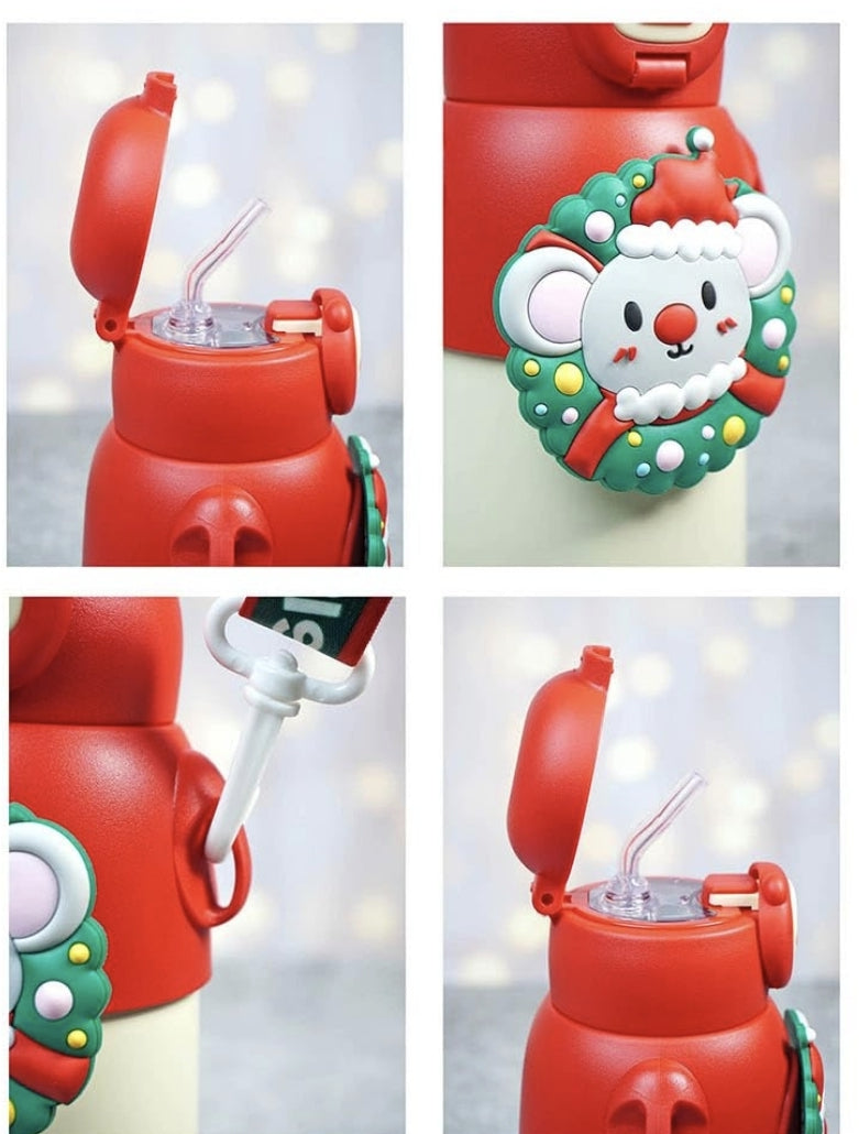 KATTY MAO My First Best Friend Christmas Water Bottle for Kids, Mouse Design, Red and White, 7.5 inch Height, 9 cm Width