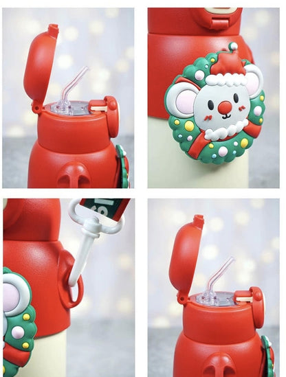 KATTY MAO My First Best Friend Christmas Water Bottle for Kids, Mouse Design, Red and White, 7.5 inch Height, 9 cm Width