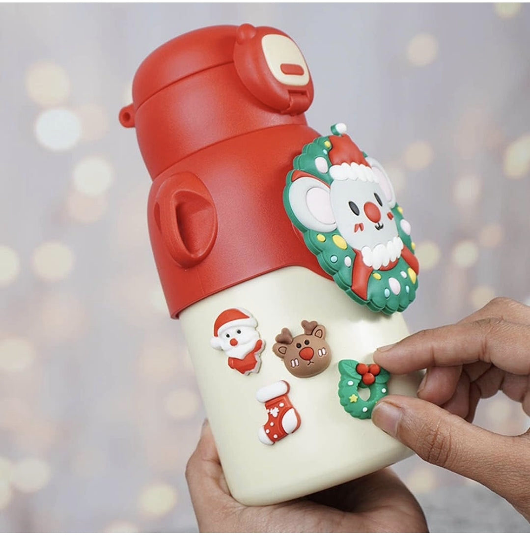 KATTY MAO My First Best Friend Christmas Water Bottle for Kids, Mouse Design, Red and White, 7.5 inch Height, 9 cm Width