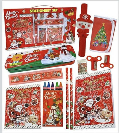 KATTY MAO My First Best Friend Christmas Stationery Gift Set with Notebook, Pencil Box, Crayon, Scale, Drawing Book, Wallet, Slap Band, Red