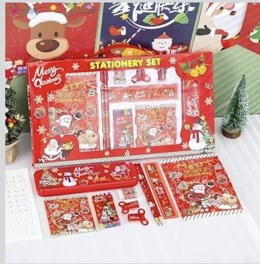 KATTY MAO My First Best Friend Christmas Stationery Gift Set with Notebook, Pencil Box, Crayon, Scale, Drawing Book, Wallet, Slap Band, Red