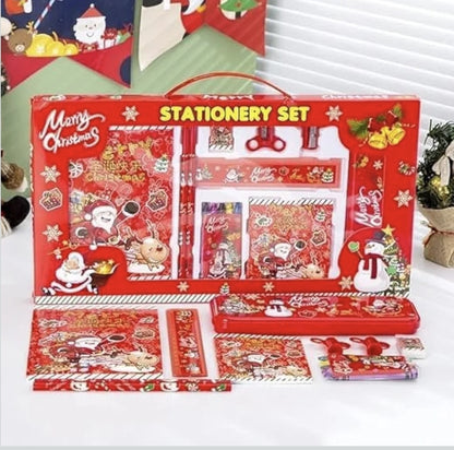 KATTY MAO My First Best Friend Christmas Stationery Gift Set with Notebook, Pencil Box, Crayon, Scale, Drawing Book, Wallet, Slap Band, Red