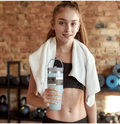 900 ML Stainless Steel Car Thermos Outdoor Sports Water Kettle Portable Gym Outdoor Bottle Cold and Hot Double-Layer Insulated Cup Tumbler by Kattymao