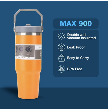 900 ML Stainless Steel Car Thermos Outdoor Sports Water Kettle Portable Gym Outdoor Bottle Cold and Hot Double-Layer Insulated Cup Tumbler by Kattymao