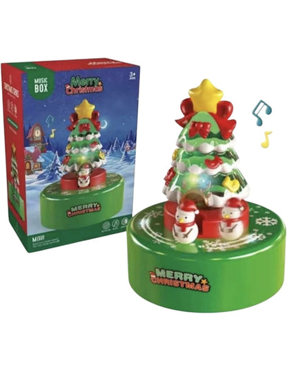 Musical Christmas Tree Snow Globe Music Box, Rotating Holiday Decoration with Santa, Green and Red Festive Design, Merry Christmas Theme