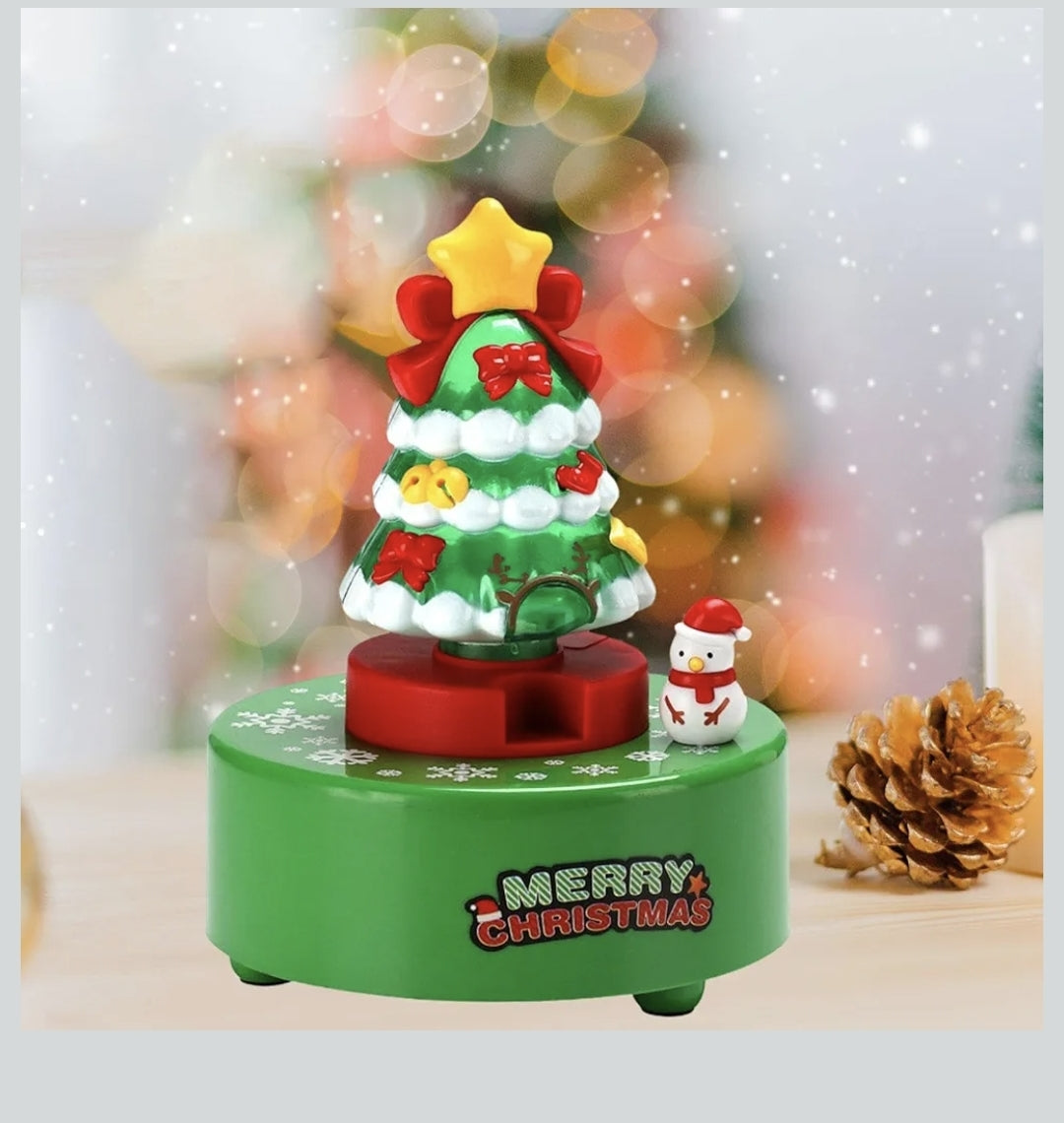 Musical Christmas Tree Snow Globe Music Box, Rotating Holiday Decoration with Santa, Green and Red Festive Design, Merry Christmas Theme