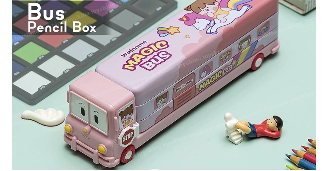 Magic Bus Pencil Case | Double-Sided Storage | Bus-Shaped Stationery Holder for Kids.