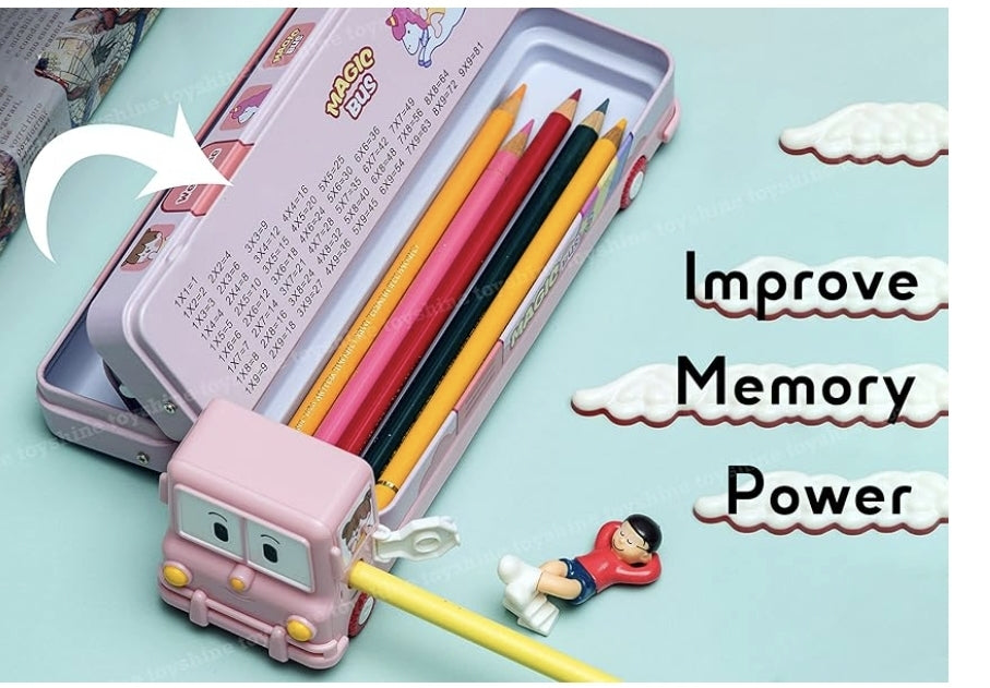 Magic Bus Pencil Case | Double-Sided Storage | Bus-Shaped Stationery Holder for Kids.