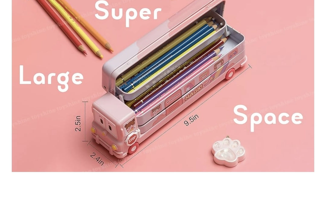 Magic Bus Pencil Case | Double-Sided Storage | Bus-Shaped Stationery Holder for Kids.
