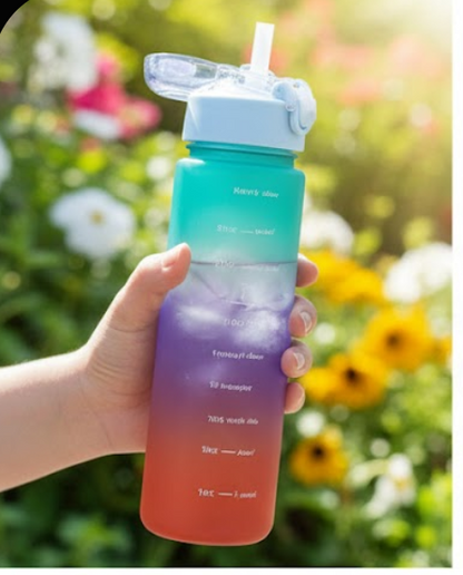 600ML | TIME MARKER | MULTICOLOUR | SPORTS PLASTIC BOTTLE | LEAK PROOF.