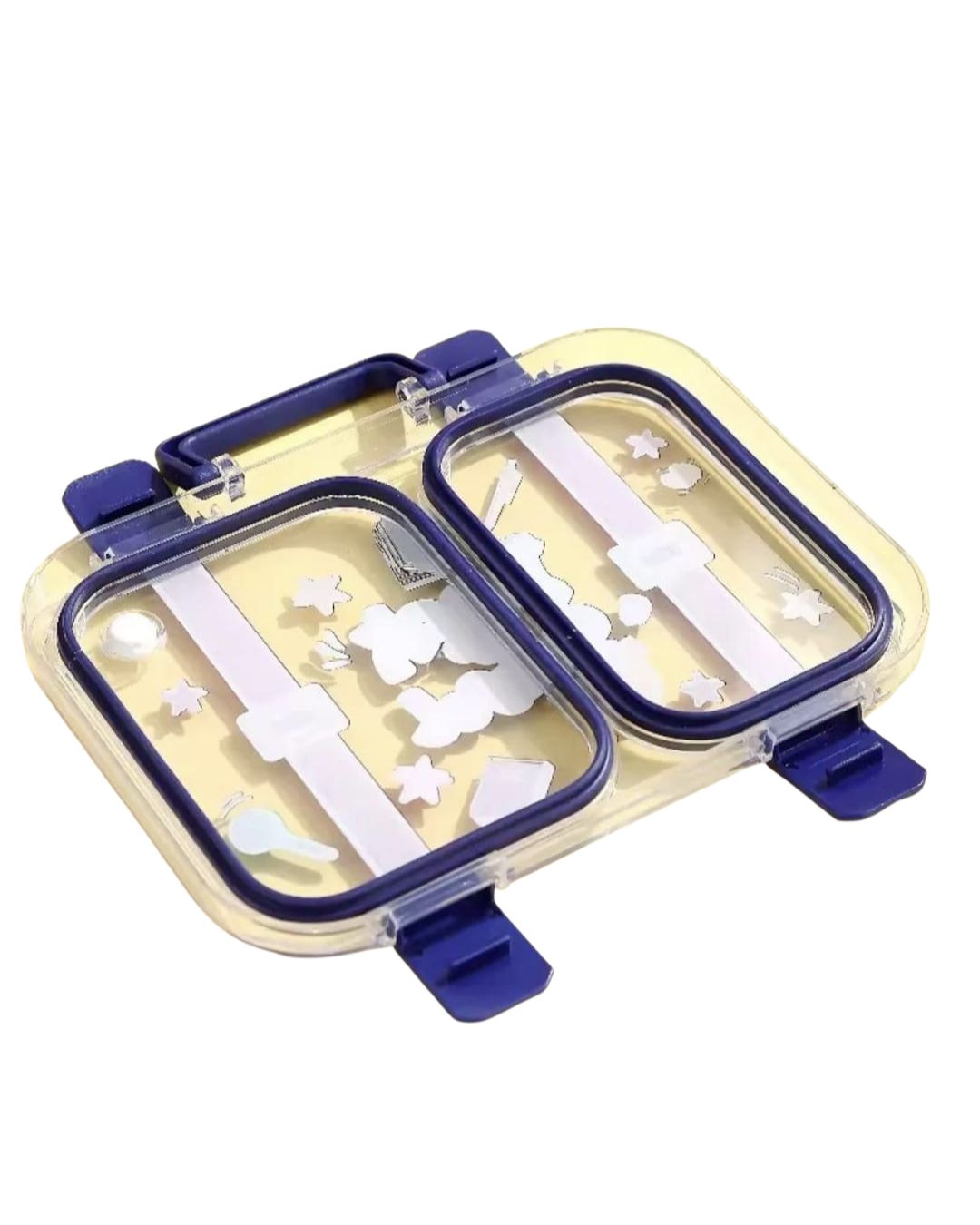 KATTY MAO My First Best Friend Kids Stainless Steel Lunch Box with 2 Compartments, Navy Blue Handles, School Design Pattern