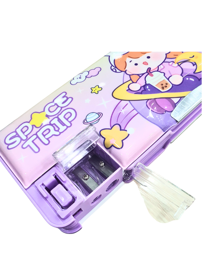 Girls/boys Dream Pencil Case, Pink and Purple, Plastic Storage Box with Mirror, School Stationery Organizer by katty mao.