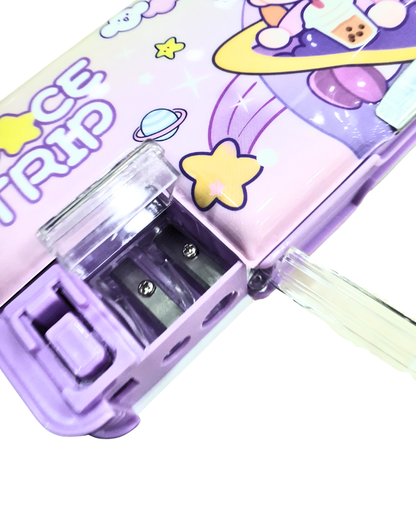 Girls/boys Dream Pencil Case, Pink and Purple, Plastic Storage Box with Mirror, School Stationery Organizer by katty mao.