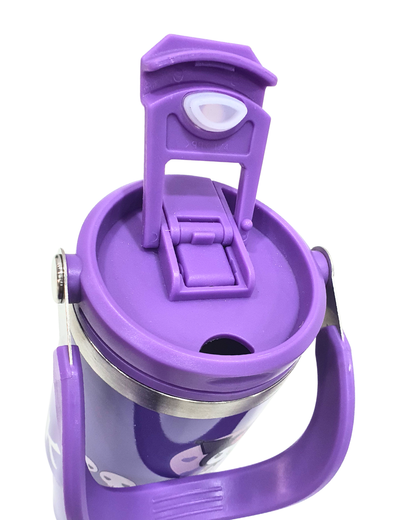 Insulated Travel Tumbler with Handle, Pink Cartoon Design, Stainless Steel Water Bottle