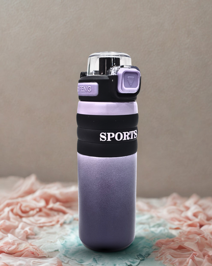 Sports Water Bottle with Flip Top Lid, Black and Purple Gradient, Portable with Carrying Strap BY KATTY MAO