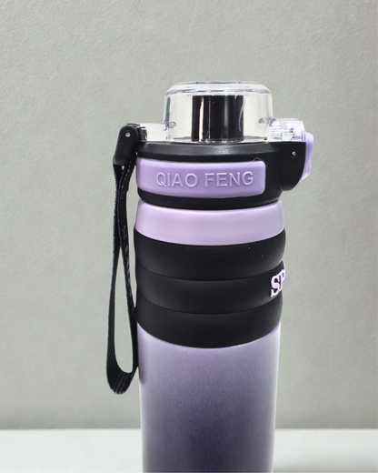 Sports Water Bottle with Flip Top Lid, Black and Purple Gradient, Portable with Carrying Strap BY KATTY MAO