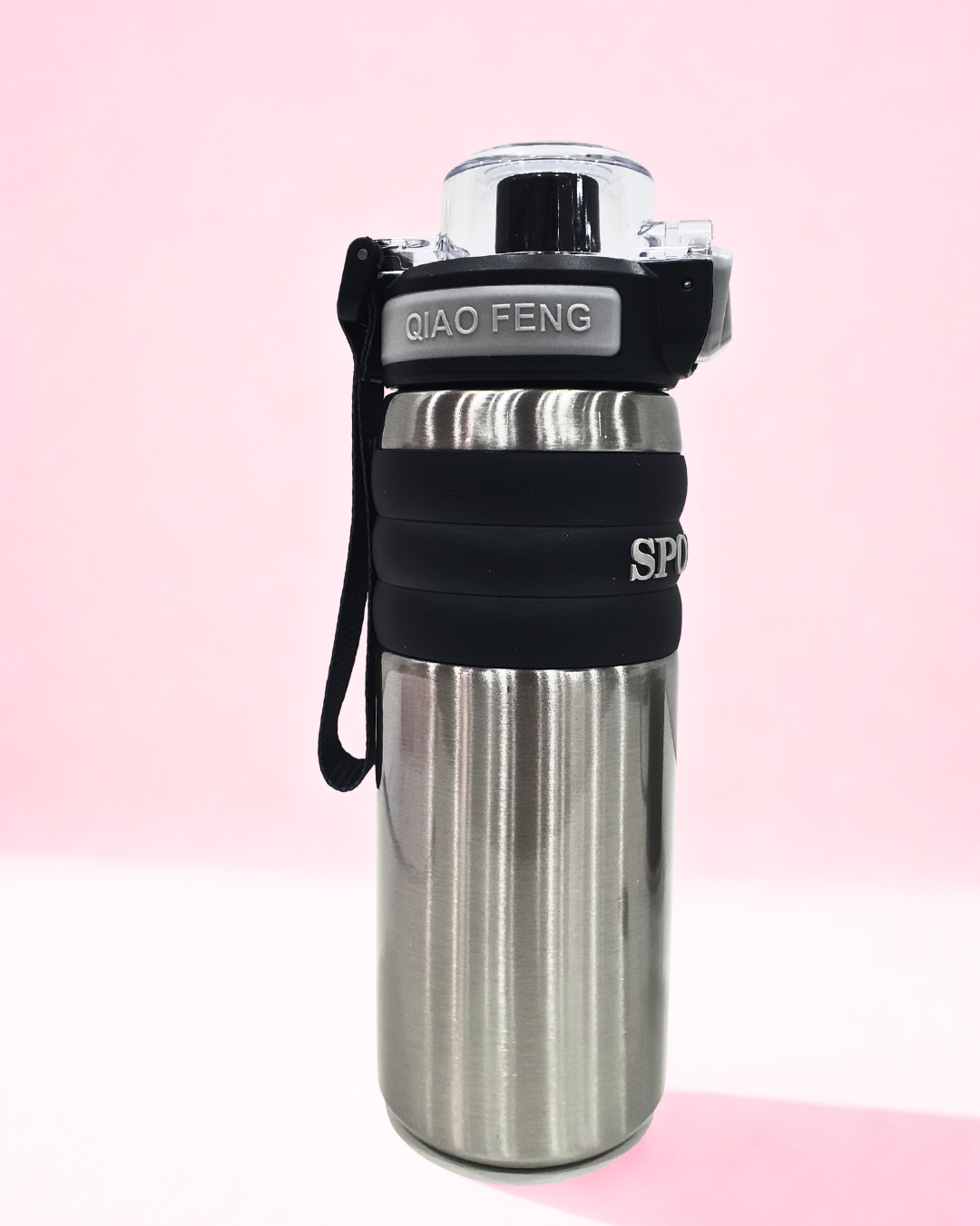 Sports Water Bottle with Flip Top Lid, Black and Purple Gradient, Portable with Carrying Strap BY KATTY MAO
