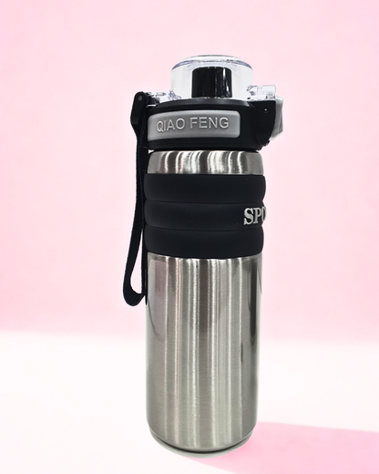 Sports Water Bottle with Flip Top Lid, Black and Purple Gradient, Portable with Carrying Strap BY KATTY MAO