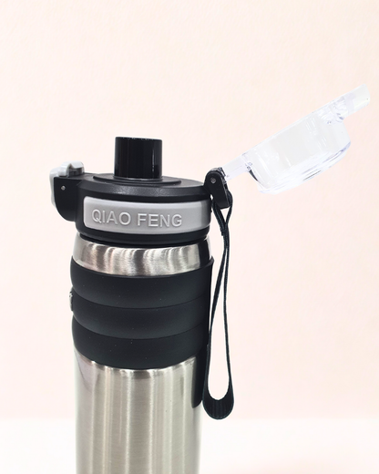 Sports Water Bottle with Flip Top Lid, Black and Purple Gradient, Portable with Carrying Strap BY KATTY MAO
