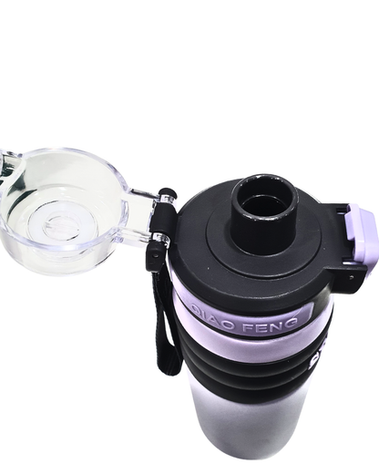 Sports Water Bottle with Flip Top Lid, Black and Purple Gradient, Portable with Carrying Strap BY KATTY MAO