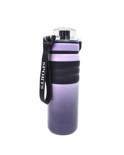 Sports Water Bottle with Flip Top Lid, Black and Purple Gradient, Portable with Carrying Strap BY KATTY MAO