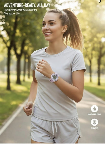 Katty Mao Digital Sports Watch, Pink, LCD Display, Water Resistant, Round Shape, Multiple Sports Modes, Electronic Wristwatch for Kids, Men, Women, 4.5x4.5x1.2 cm by Katty Mao