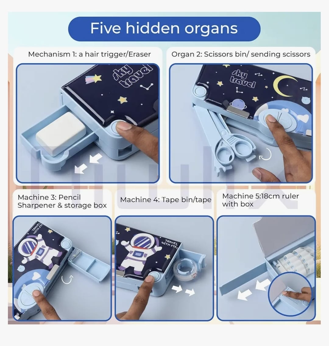 KATTY MAO My First Best Friend Space Astronaut Pencil Case, Multi-Compartment Storage Box with Partition Design, Navy Blue