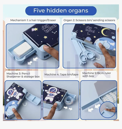 KATTY MAO My First Best Friend Space Astronaut Pencil Case, Multi-Compartment Storage Box with Partition Design, Navy Blue