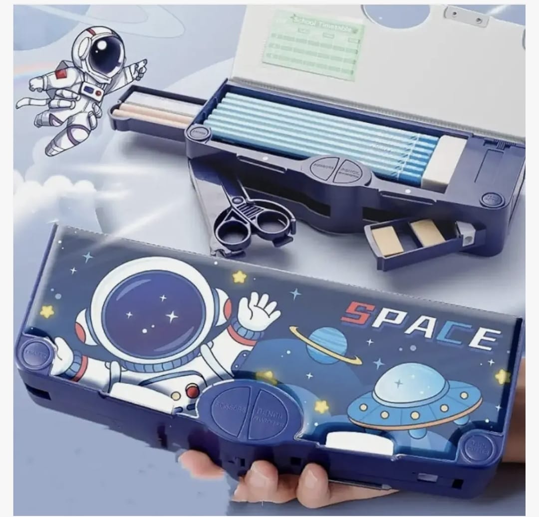 KATTY MAO My First Best Friend Space Astronaut Pencil Case, Multi-Compartment Storage Box with Partition Design (Ocean Blue)