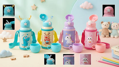 450ml | Pastel Dream | Kids Water Bottle | Cute Prints | Leak-Proof Design.