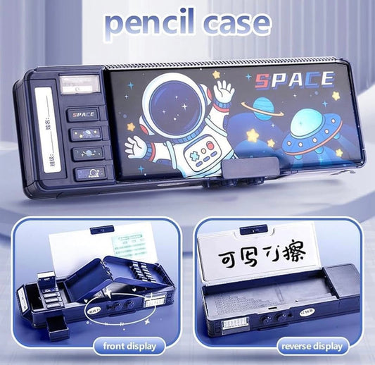 Multifunctional Space Password Lock Double Sided Compass Box for Kids, Pencil Box for Boy & Girl, Aesthetic Stationary Items, Space Astronaut Theme Pencil Case Return Gifts for Kids
