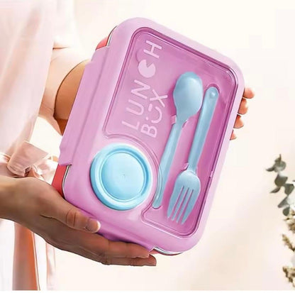 Pastel Kids Stainless Steel Lunch Box&nbsp;(2-Compartment)&nbsp;with Transparent Lid, Cutlery &amp; Sauce Container BY KATTYMAO