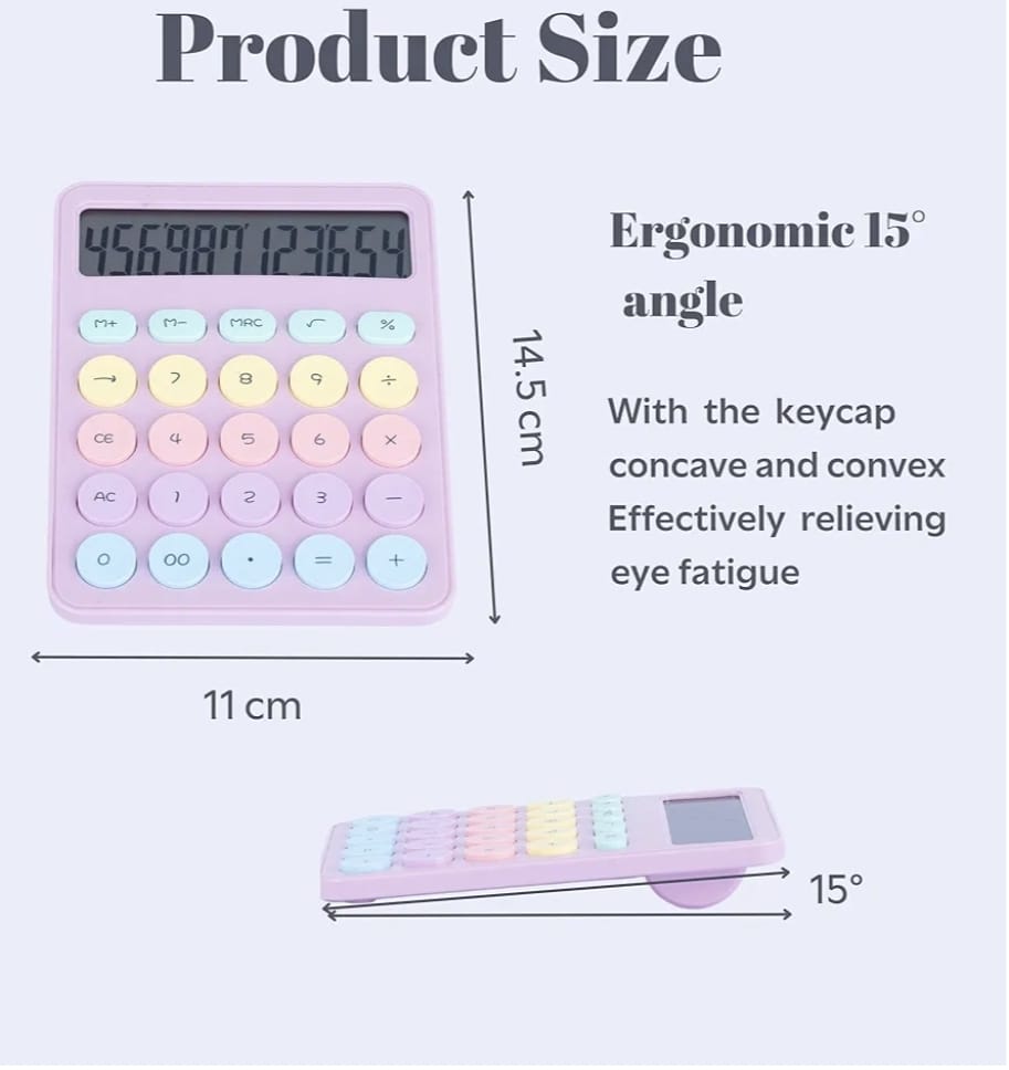 Colorful Calculator | Mechanical Cute|  12 Digit | Large LCD Display | Big Round Button | Easy to Press.