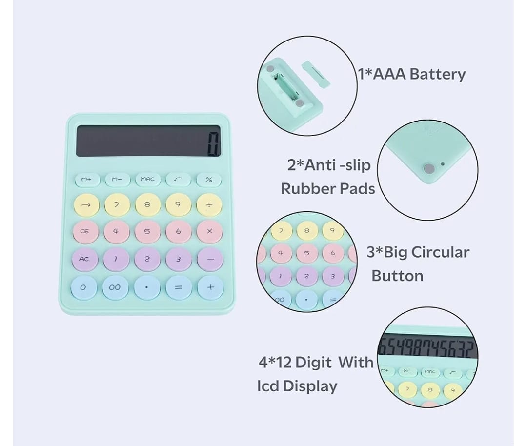 Colorful Calculator | Mechanical Cute|  12 Digit | Large LCD Display | Big Round Button | Easy to Press.