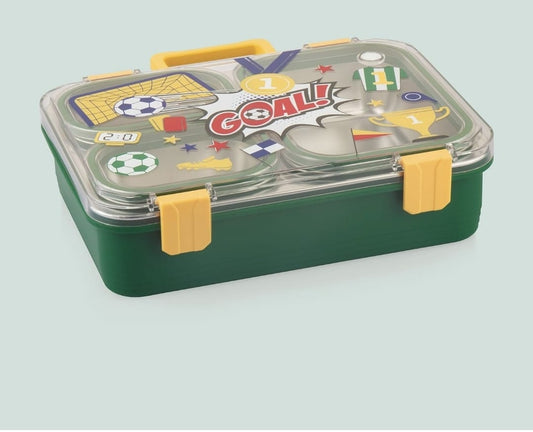 Cartoon Kids Stainless Steel Bento Lunch Box (4-Compartment) with Suitcase Handle