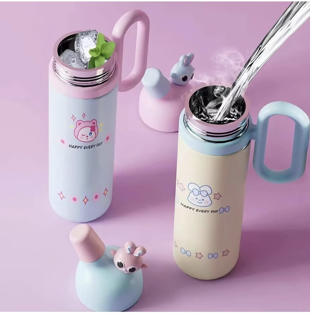 800ml Insulated Water Bottle | Cute Cartoon Design | Leak-Proof Sipper Lid with Handle