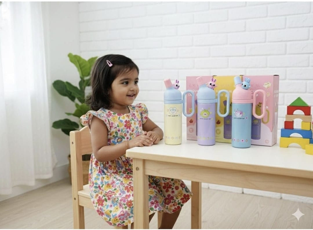800ml Insulated Water Bottle | Cute Cartoon Design | Leak-Proof Sipper Lid with Handle