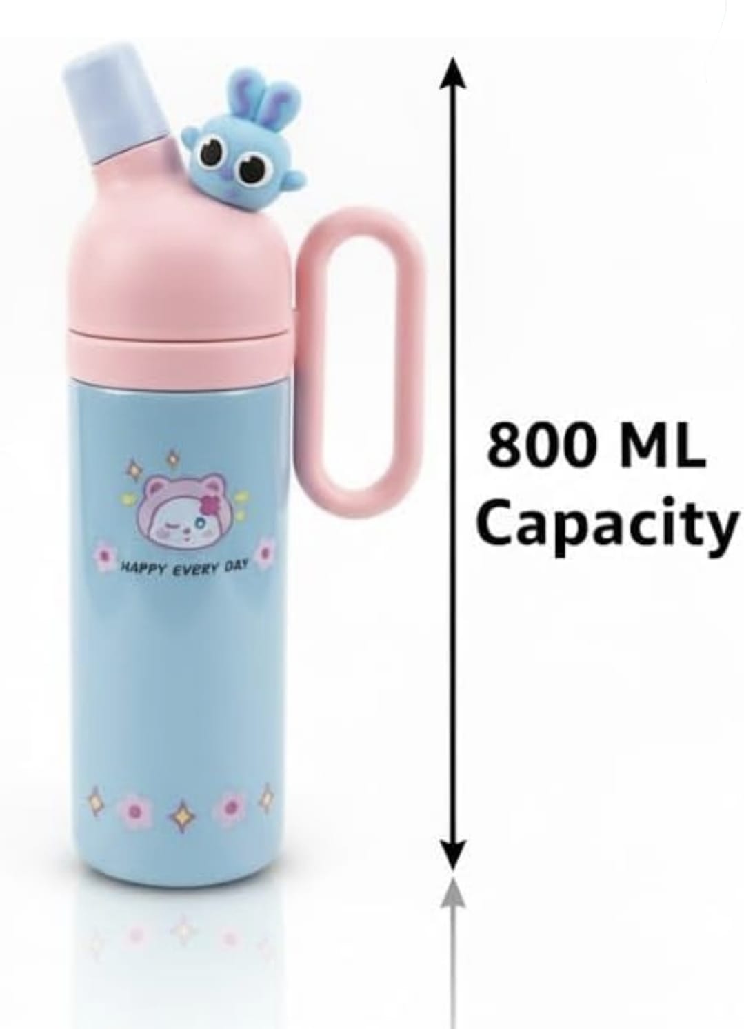 800ml Insulated Water Bottle | Cute Cartoon Design | Leak-Proof Sipper Lid with Handle