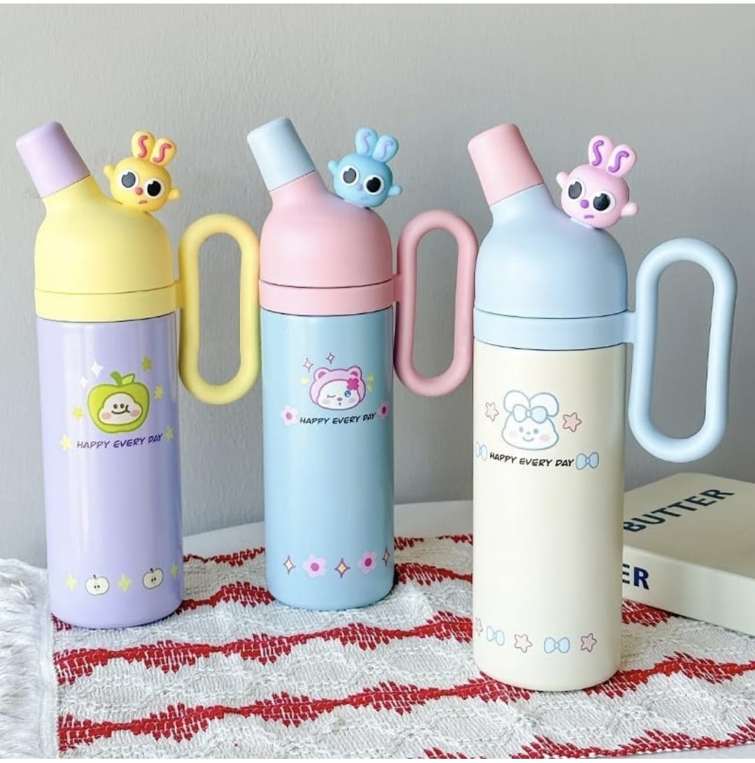 800ml Insulated Water Bottle | Cute Cartoon Design | Leak-Proof Sipper Lid with Handle