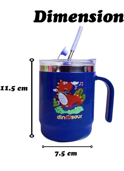 Insulated Mug with Lid and Straw, Stainless Steel, Blue, 12.5 x 11.5 cm, with Handle