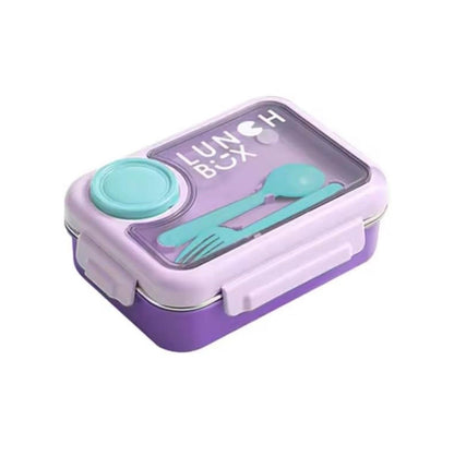 Pastel Kids Stainless Steel Lunch Box&nbsp;(2-Compartment)&nbsp;with Transparent Lid, Cutlery &amp; Sauce Container BY KATTYMAO