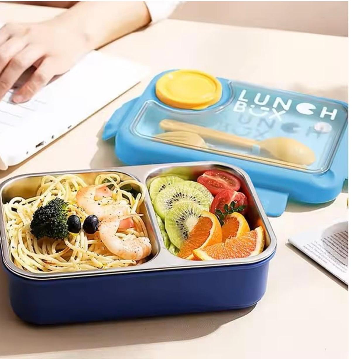 Pastel Kids Stainless Steel Lunch Box&nbsp;(2-Compartment)&nbsp;with Transparent Lid, Cutlery &amp; Sauce Container BY KATTYMAO