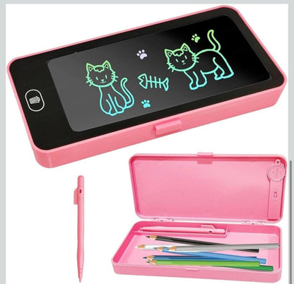 2-in-1 Pencil Box with LCD Writing Pad for Kids, Reusable Digital Drawing Slate & Stationery Box, Doodle & Scribble Gift, Pack of 1
