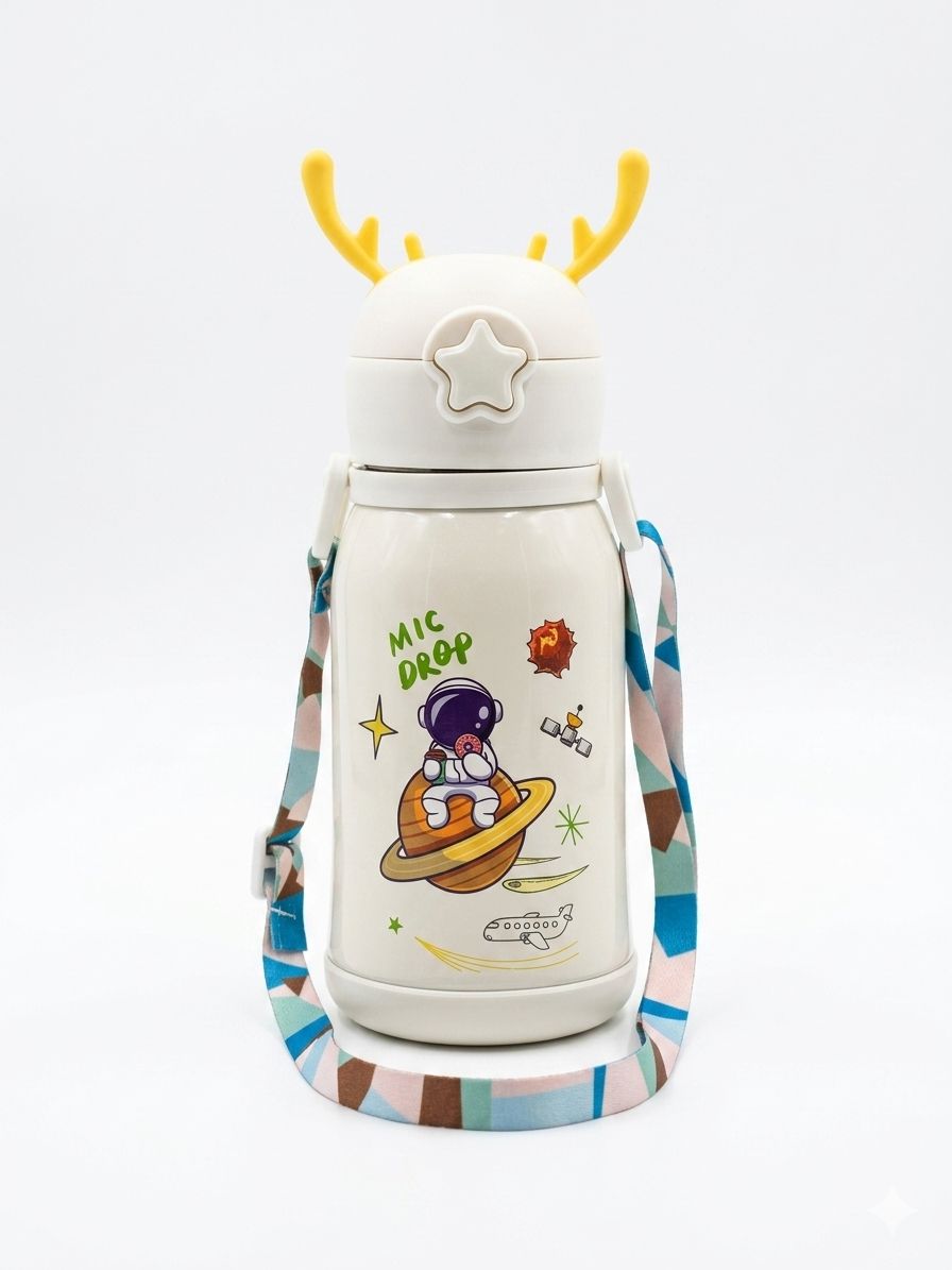 KATTY MAO kids water bottle, sipper water bottle for kids for girls and boys comes with a star push button in space theme character 450 ml, bpa free, stainless steel