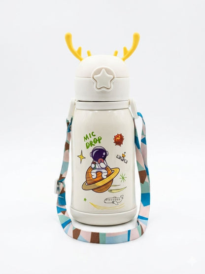 KATTY MAO kids water bottle, sipper water bottle for kids for girls and boys comes with a star push button in space theme character 450 ml, bpa free, stainless steel