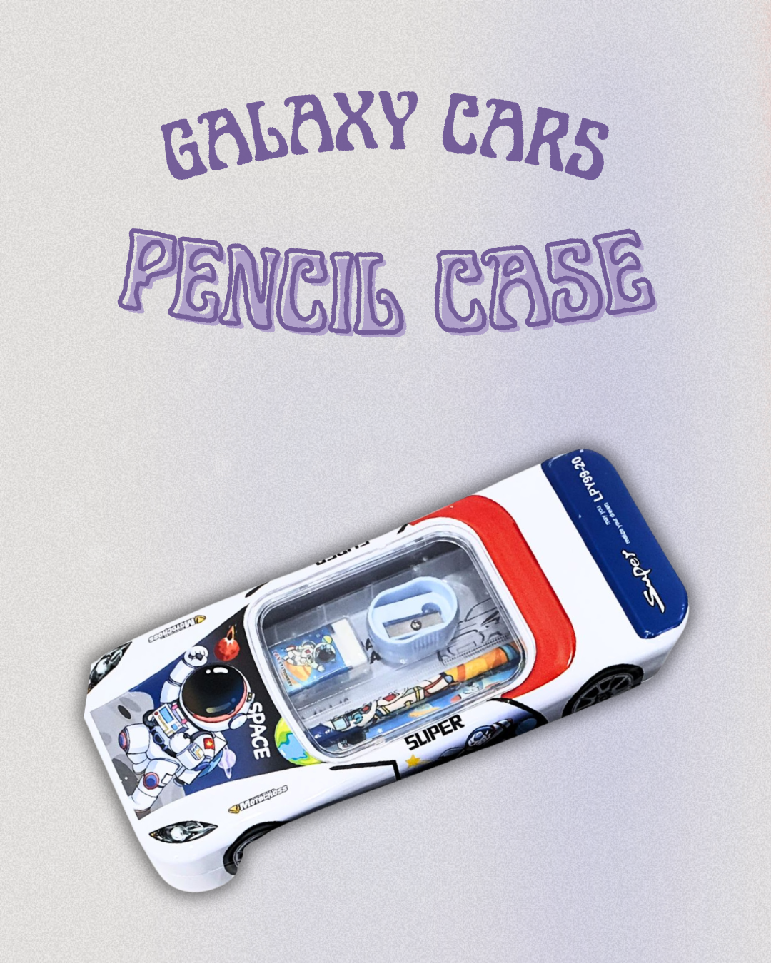 KATTY MAO My First Best Friend Super Space Galaxy Car Pencil Case Set with Multiplication Table, Yellow, Metal, Astronaut Design, School Stationery Kit with Pencil, Sharpener, Ruler.