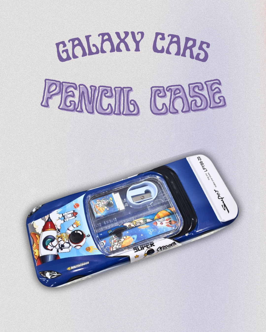 KATTY MAO My First Best Friend Super Space Galaxy Car Pencil Case Set with Multiplication Table, Yellow, Metal, Astronaut Design, School Stationery Kit with Pencil, Sharpener, Ruler.