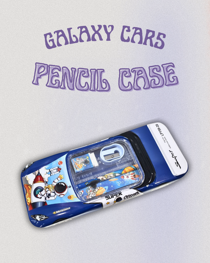 KATTY MAO My First Best Friend Super Space Galaxy Car Pencil Case Set with Multiplication Table, Yellow, Metal, Astronaut Design, School Stationery Kit with Pencil, Sharpener, Ruler.